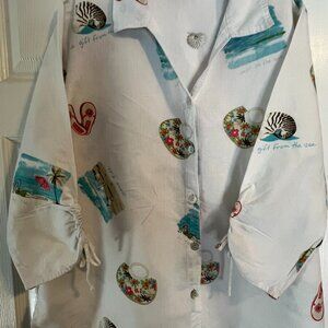 Fun Hot Cotton Linen Blouse, Size XL, Gift from the Sea - Beach Theme